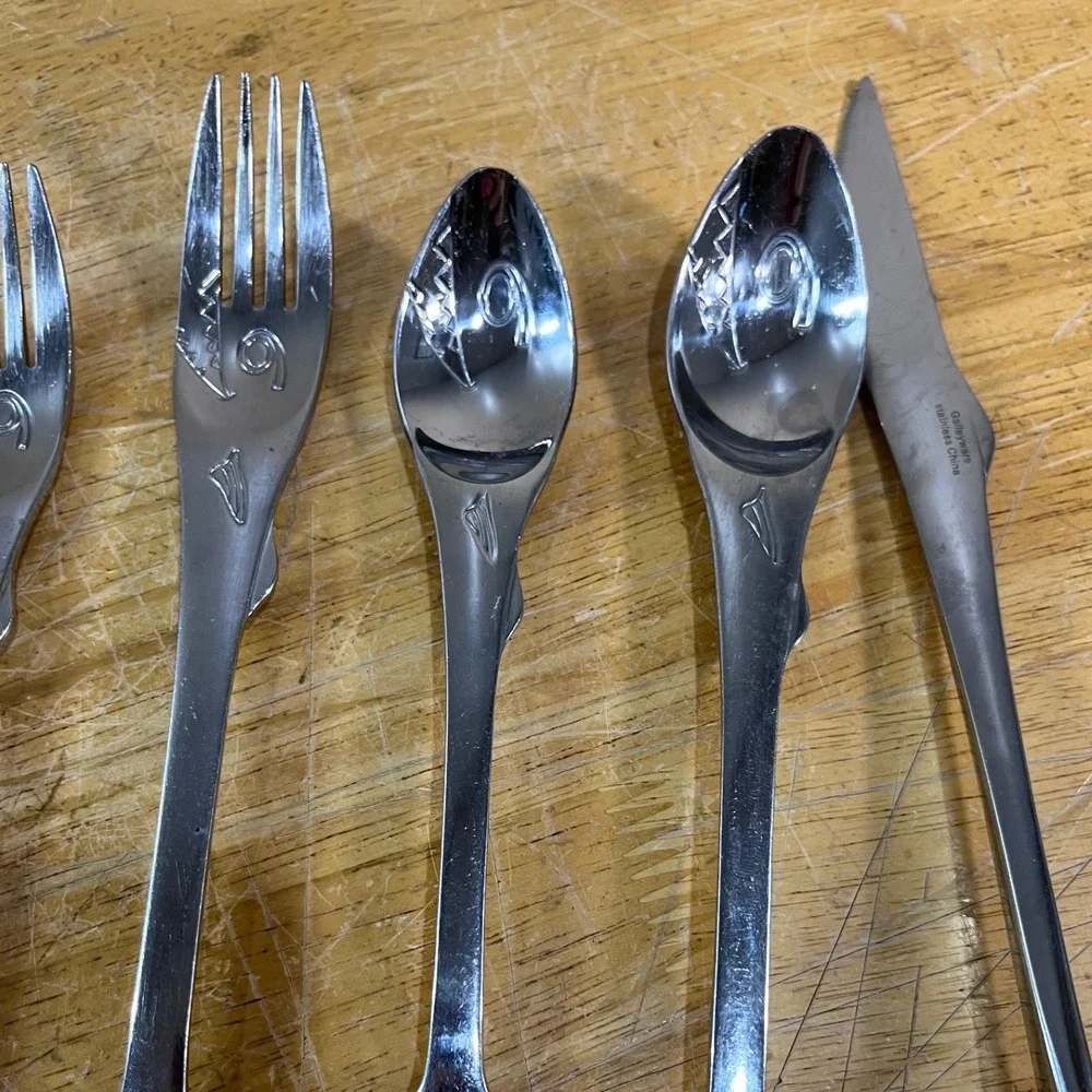 Galleyware Fish Stix Flatware Set 5pc Silver Vtg Coastal Nautical Stainless